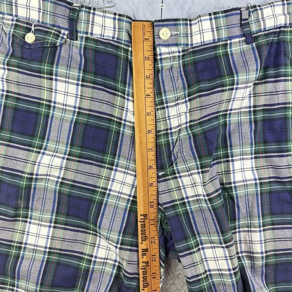 Polo Ralph Lauren Shorts Mens 40 Blue Plaid Preppy Athletic Golf Cotton Chinos*